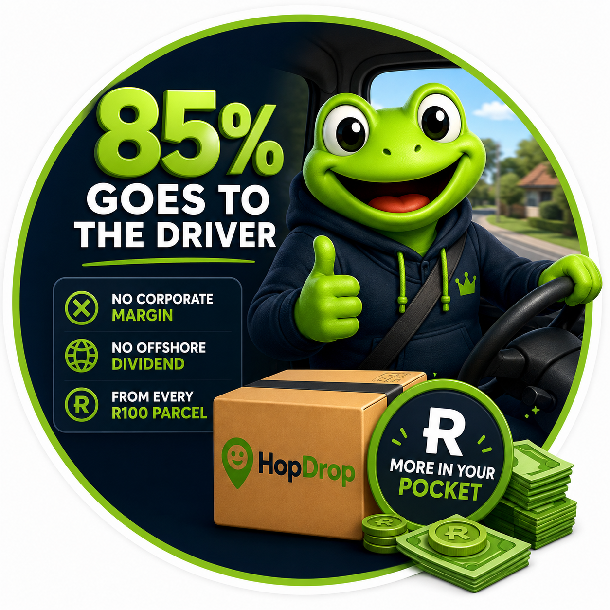 HopDrop — 85% goes to the driver